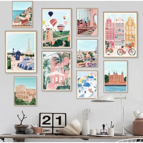 Paris London Tokyo Street Oil Painting Famous City Animation Landscape Canvas Printing Art Painting Home Wall Decoration Picture
