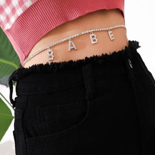 Classic Crystal Waist Chain New Design Fashion Hip Hop Rhinestone Babe Honey Queen Metal Belly Chain Waistband Gift