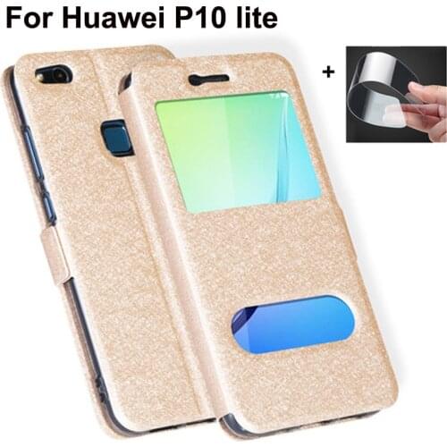 Front Window Leather Filp Case For Huawei P10 lite 5.2" 2017 phone cover back cases For Huawei P10lite bumper P 10 lite coque