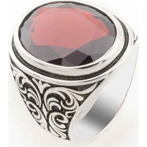 Red Cubic Zirconia Special Design Silver Men 'S Ring