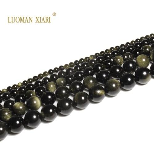 AAA+ Natural Stone Beads Round Golden Obsidian Beads For Jewelry Making DIY Bracelet Necklace 4/6/8/10/12/14 mm Strand 15