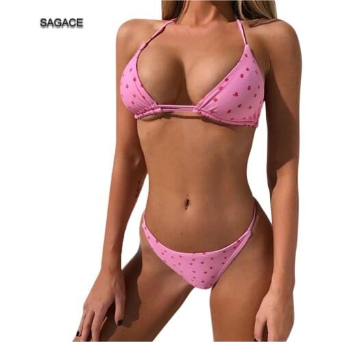 SAGACE High Waist Bikini Set Boho Swimwear Women Tassels Halter Swimsuit Push Up Bathing Suit Brazilian Biquinis Beachwear A63