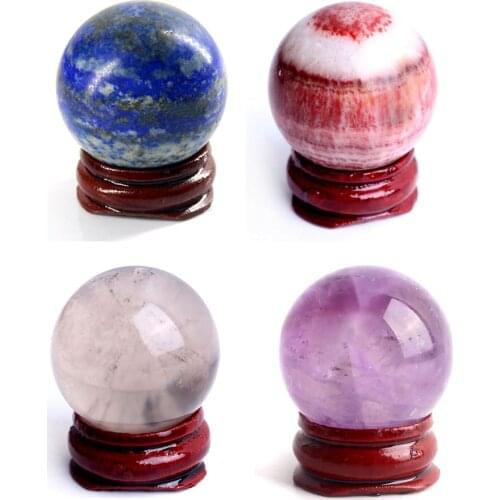 Mini Natural Rock Amethyst Crystal Ball Lazurite Spheres Free Pedestal Amazonite Gemstone Globe Collection Healing Home Decor