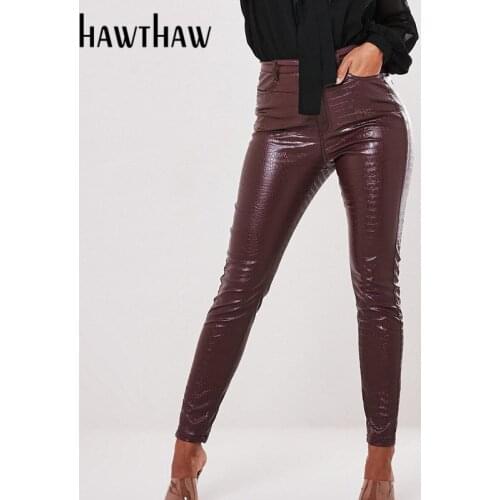 Hawthaw Women Fashion Autumn Winter Pu Leather Zipper Black Slim Female Pencil Long Pants 2020 Fall Clothes Streetwear