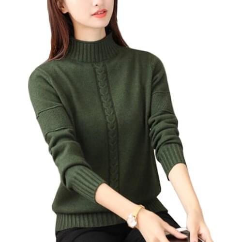 Fashion Knitted Sweater Women Autumn Winter Tops Half Turtleneck Jumpers Ladies Sweaters Loose Pullover Bottoming Shirt Female