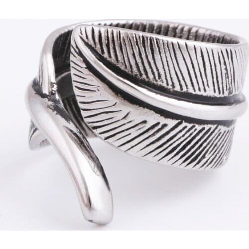Men Vintage Rings Feather Leaf 316L Stainless Steel Retro Ring for Women Punk Street Ring Accessories Simple Design