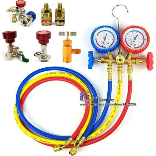 R134a R12 R22 R404a A/C Manifold Gauge Set with Hose for Household / Automobile A/C Air Conditioning