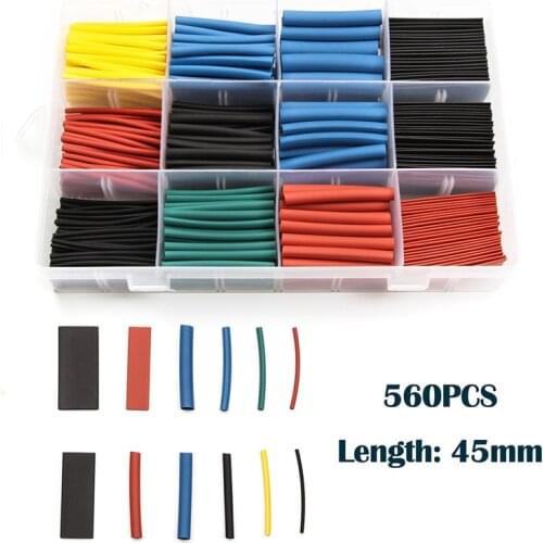560pcs 45mm Heat Shrink Tube Set Insulation Shrinkable Tubing Assortment Electronic PE Wrap Wire Cable Sleeve Kit With Box