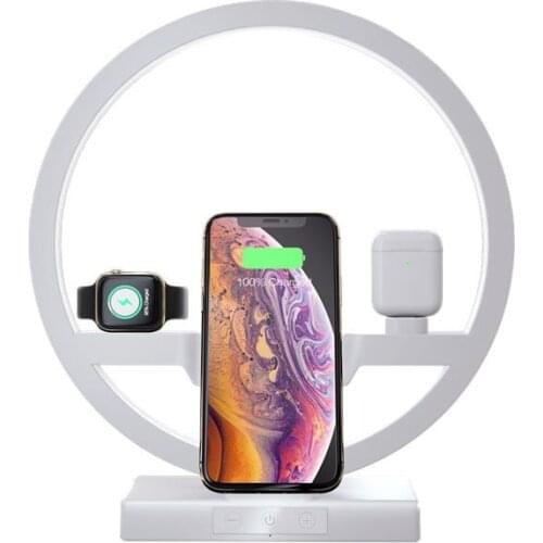 Desk Lamp Wireless Charger Touch Control Dimming Circle Shape Design Multifunctional Bedside Night Light