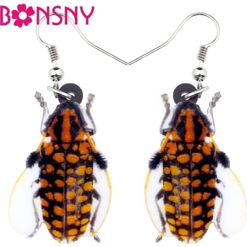 Bonsny Acrylic Novelty Beetle Insect Earrings Big Long Dangle Drop Fashion Animal Jewelry For Women Girls Ladies Teens Gift Bulk