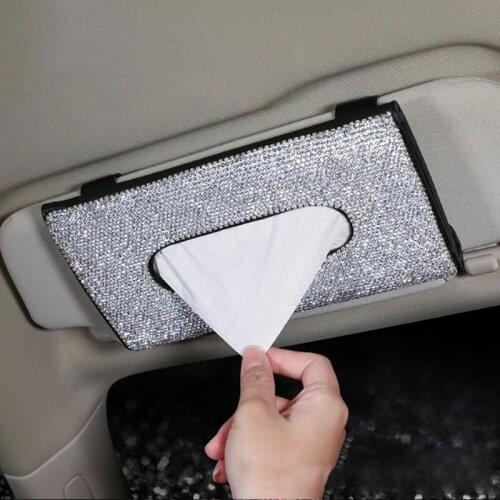New Car Tissue Box Car Hanging Sun Visor Tissue Box Car Ladies Diamond Tissue Cover 2021