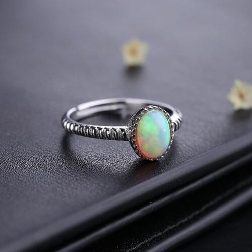 New Design White Fire Opal Ring Fashion Jewelry Women Silver Color Zircon Rings 6mm*8mm