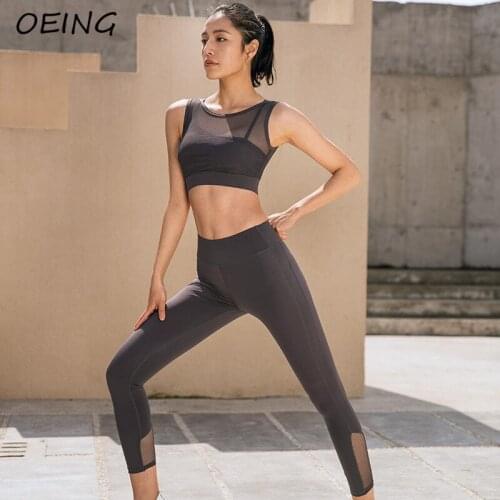 Fitness Workout Clothes for Women Yoga Two Piece Sets Mesh Bras and Seamless Leggings Sets
