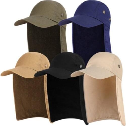 Solid Fishing Cap With Neck Cover Outdoor Sunscreen Camping Hunting Bucket Hat Cap Men Summer Fishermen Hat Beach Sunhat Panama