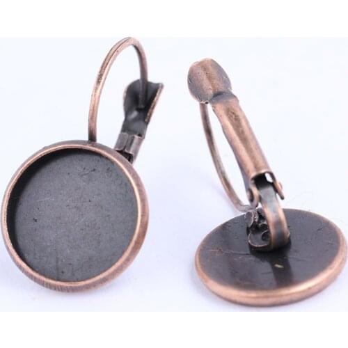 Onwear 30pcs red copper lever back earring base blanks 12mm cabochon bezel setting blanks diy earrings supplies