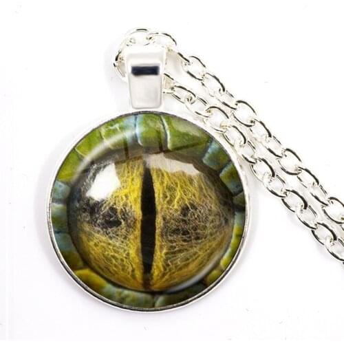 1PC Dragon Eyes 25mm Glass Cabochon Necklace Animal Eyes Dragon Snake Owl Cat Tiger Eyes Silver-plated Jewelry For Women Girls