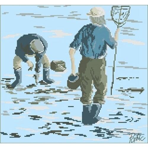 Beach fishing man patterns Counted Cross Stitch 11CT 14CT DIY Chinese Cross Stitch Kits Embroidery Needlework Sets home decor