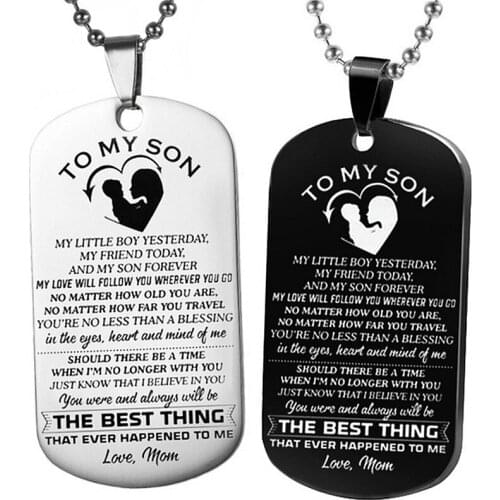 Gift For Son From Mom)Stainless Steel Military Necklace Pendant Dog Tag Necklace Lettering Keychain Anniversary Gift