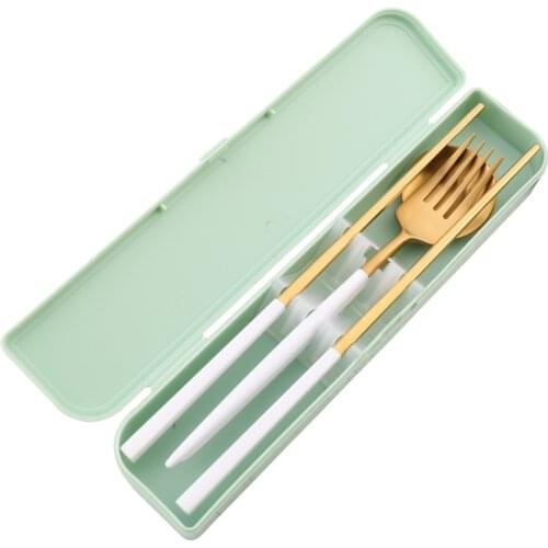 Korean Food Portable Cutlery Set Spoon Fork Chopstick 18/10 Stainless Steel Student Camping Travel Tableware Sets with Gift Box