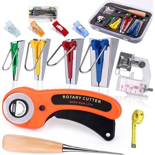 Nonvor62pcs Practical Fabric Bias Tape Makers Kit with Binder Foot Quilting Clips Awl Tape Measure Fabric Cutter Sewing Quilting