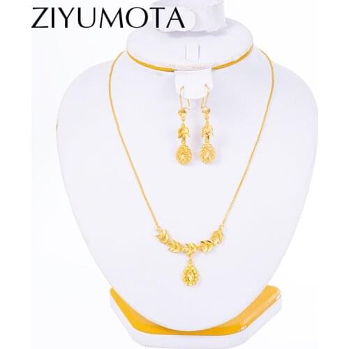 Heart Earrings for Women Ethiopian Dubai Jewelry Sets African Gold Color Love Necklace Sets Arab Bridal Dowry Jewelry