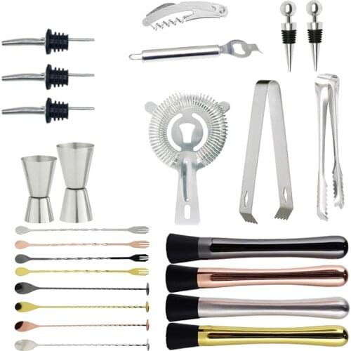 Strainer Pourer Spouts Mixing Spoon Channle Knife Ice Tongs Measuring Cup Stainless Steel Cocktail Shaker Bar Tool