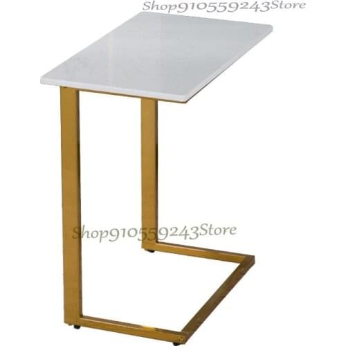 Modern Minimalist Marble C-shaped Side Table Wrought Iron Light Luxury Sofa Side Table Rectangular Movable Bedside Small Coffee