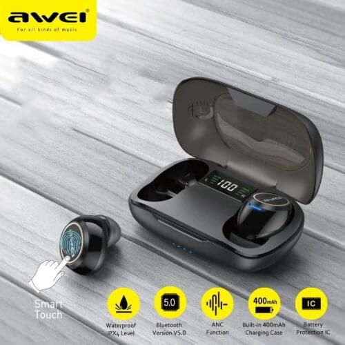 Awei TA3 ANC TWS Earphones Bluetooth Wireless Earbuds Active Noise Cancelling Earphones Stereo Sound True Earbud With Microphone