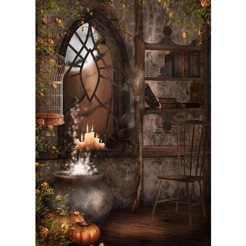 Pumpkin Candle Window Bokeh Halloween Photo Background Vinyl Cloth Backdrop for Children Baby Party Photobooth Photography Props
