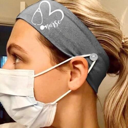 Unisex Doctor Nurse Button Headband Cute Stethoscope Heart Printed Headwrap Protect Ears Face Mask Holder Elastic Turban
