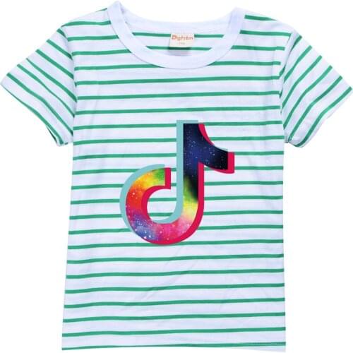 TIK TOK stripe T-Shirts High Quality Children t shirt Boys/Girls Clothes Kids T Shirt Cartoon 100% Cotton Tees
