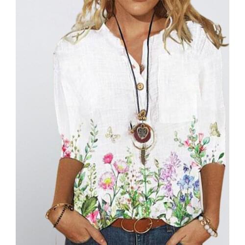 Women Shirt Stylish Stand Collar Quick Drying Loose Women Blouse Stand Collar Shirt Plant Printed Half Sleeve Women Shirt Top