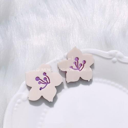 QUMENG Latest Fashion Women Elegant Acrylic Mirror Sakura Sweet Flowers Earring Hypoallergenic Ear Studs Jewelry
