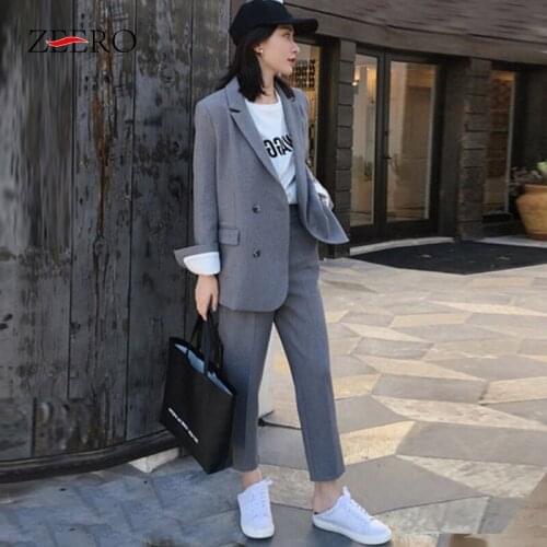 Spring Autumn 2020 Women Suits 2 Piece Set Blazer Jacket & Trouser Ladies Slim Casual Pants Suits Elegant Woman Business Sets