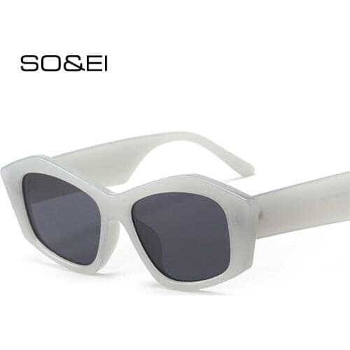 SO&EI Retro Irregular Polygon Cat Eye Women Sunglasses Fashion Jelly Tea Champagne Eyewear Shades UV400 Men Trending Sun Glasses