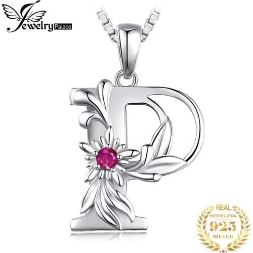 JewelryPalace Vintage Flowers Created Ruby Cubic Zirconia Initial P Pendant Necklace without Chain 925 Sterling Silver