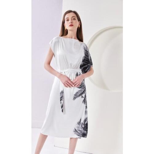 White Print Coconut Tree Floral Silk Satin Dresses Women Fashion 2021 Summer Long Casual Sexy Office Work Daily Dress Plus Size