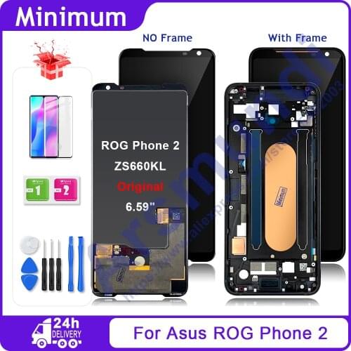 Original 6.59" AMOLED For ASUS ROG Phone 2 Phone2 Phone II LCD Display Touch Screen With Frame For ASUS ZS660KL I001DA