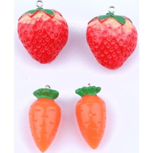 5pcs 3D Carrot Strawberry Keychain Resin Charms Diy Jewelry Findings Cute Fruit Pendant For Necklace Earrings Craft Accessories