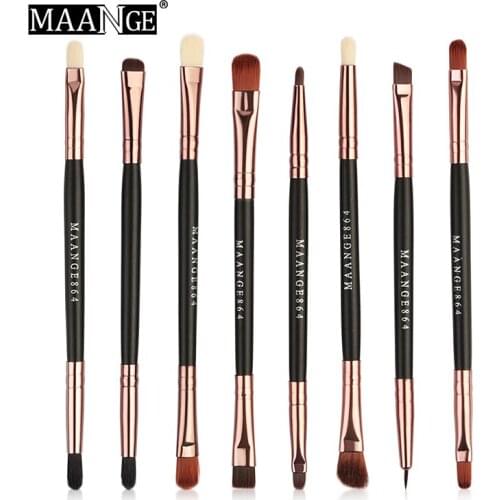 8pcs Makeup Brushes Double Head Black Handle Eyebrow Eyeliner Lip Eye Shadow Cosmetic Brush SSwell