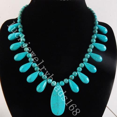 Free Shipping Fashion Jewelry Blue Howlite Beads Necklace 19" FG0045