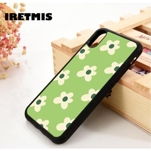 Iretmis 5 5S SE 6 6S TPU Silicone Phone Case Cover for iPhone 7 8 Plus X Xs 11 12 MINI Pro Max XR Flowers Pattern Inspired Green