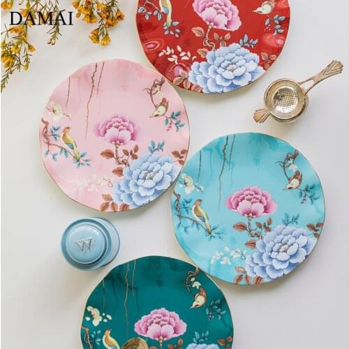 Bird Decorative Ceramic Plates Flowers Painted Porcelain Dessert Plate Steak Pasta Dinner Dishes Hotel Restaurant Serving Tray