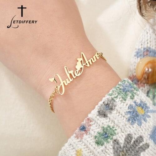 Letdiffery Custom Name Bracelet Stainless Steel Golden Personlized Charm Nameplate Men Women Birthday Anniversary Jewelry Gift