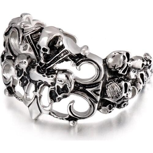 Personality Mens Stainless Steel Jewelry European and American Fashion Trend Skull Titanium Steel Open Bracelet