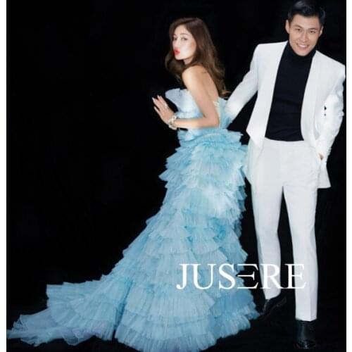 JUSERE Vestido de festa Blue Strapless Evening Dress Sleeveless Floor Length Formal Party Gowns Prom Dresses