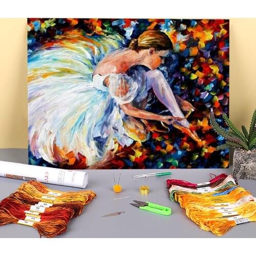 Oil Painting Style Ballerina Printed Fabric 11CT Cross-Stitch Full Kit DIY Embroidery DMC Threads Painting Jewelry