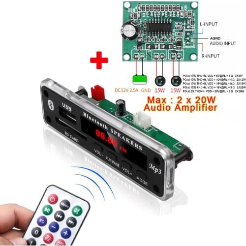 Kebidu 5V 12V DC SD FM Radio Audio MP3 Player AUX 3.5MM MP3 Module Decoder Board USB Power Supply For Car Remote Music Speaker