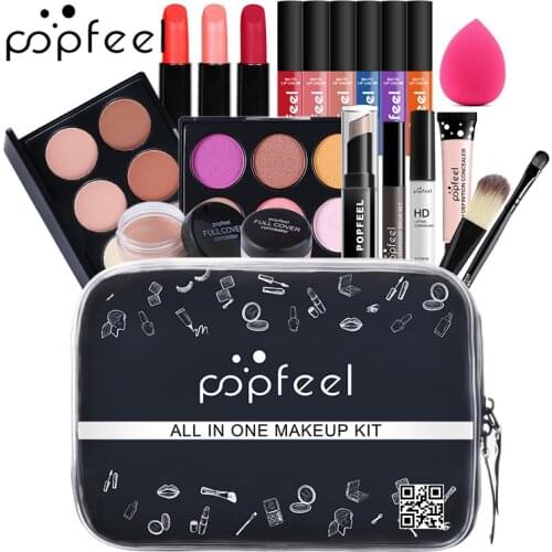 Popfeel Makeup Set Cosmetic Brushes Lip Gross Lipstick Concealer Makeup Bag Eye Glitter Matte Eyeshadow Palette Maquillaje Mujer