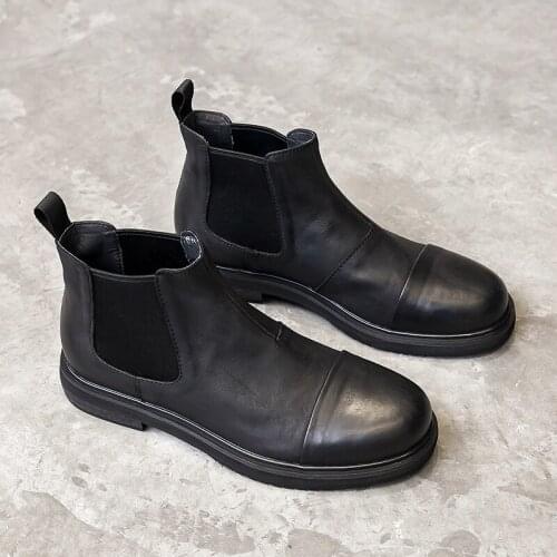 Classic retro Martin boots, mens autumn and winter mens shoes, high-top round toe leather boots, Korean style mid-top boots